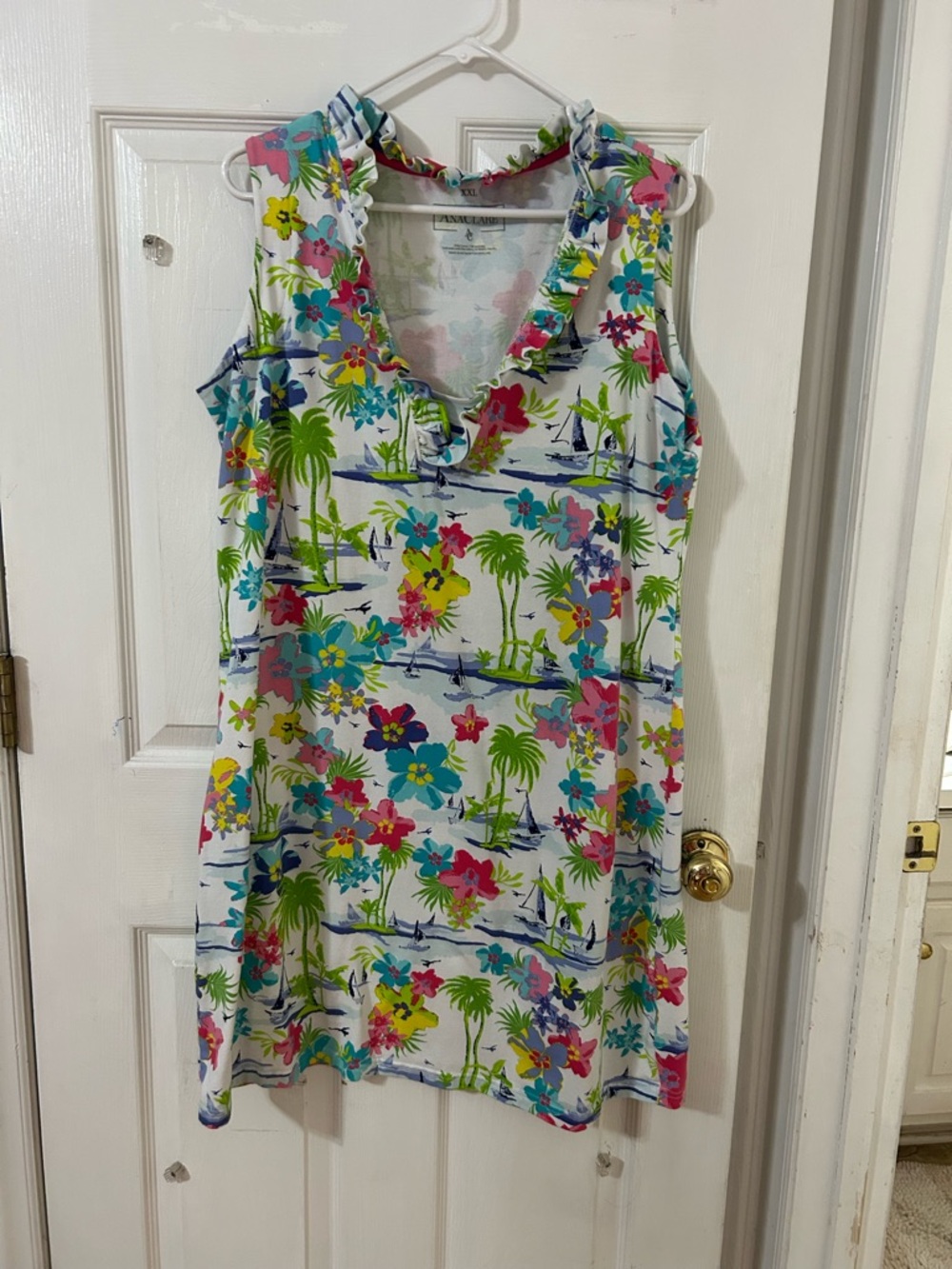 Lilly Pulitzer White Tropical Floral Ruffle V-Neck Mini Dress
